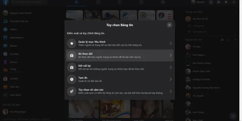 Click nút Bỏ theo dõi