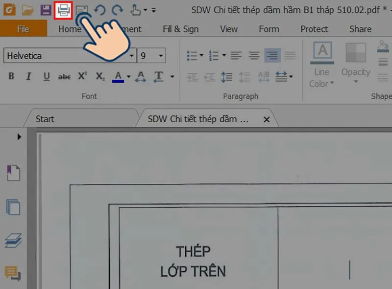 Click vào biểu tượng máy in hoặc dùng Ctrl + P để in file PDF