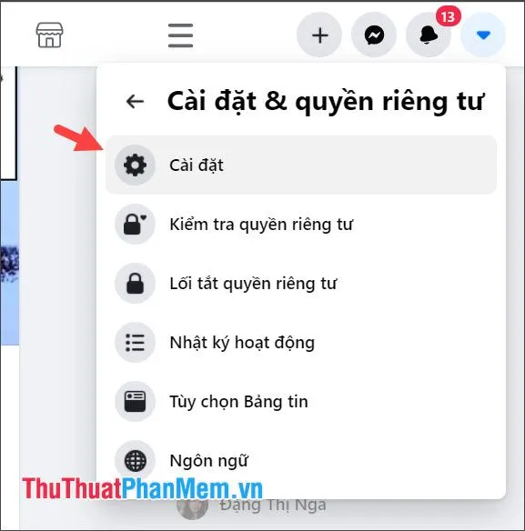 Click vào Cài đặt để vào trang quản lý chính