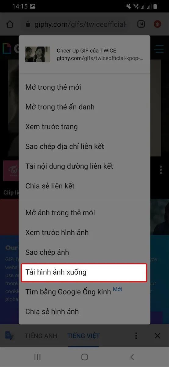 Click vào tùy chọn tải hình ảnh xuống để lưu file GIF về máy