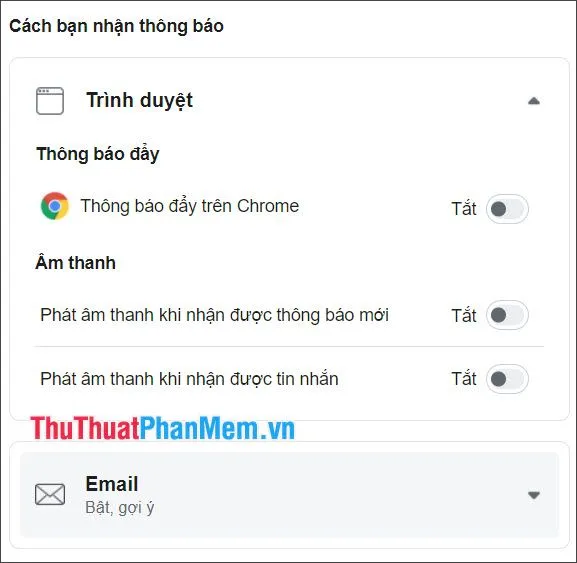 Công tắc tắt tiếng thông báo khi nhận tin nhắn Facebook