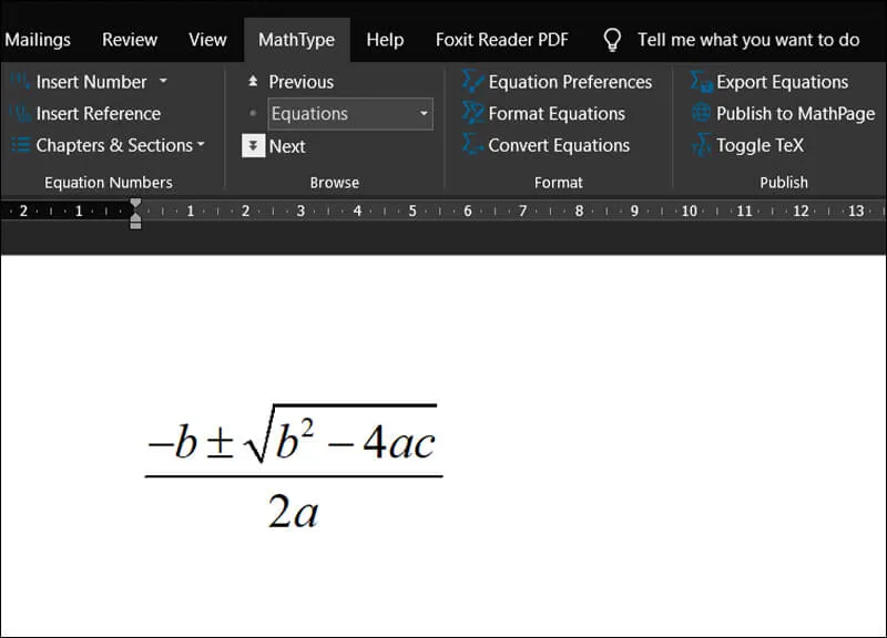 Công thức toán học được hiển thị đầy đủ trên tài liệu Microsoft Word 2010