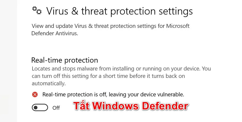 Cửa sổ bật lên cảnh báo hoặc yêu cầu người dùng Tắt Windows Defender trước khi tiến hành cài đặt