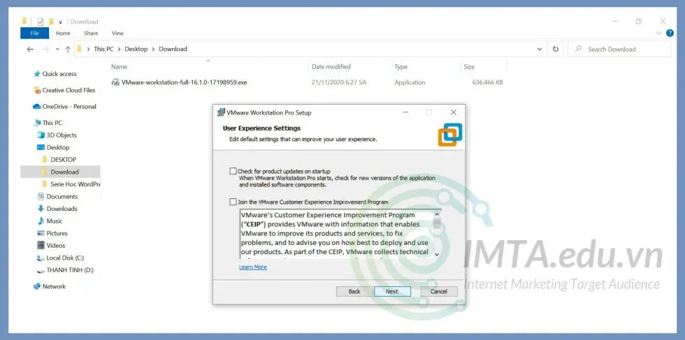 Cửa sổ cài đặt trải nghiệm người dùng