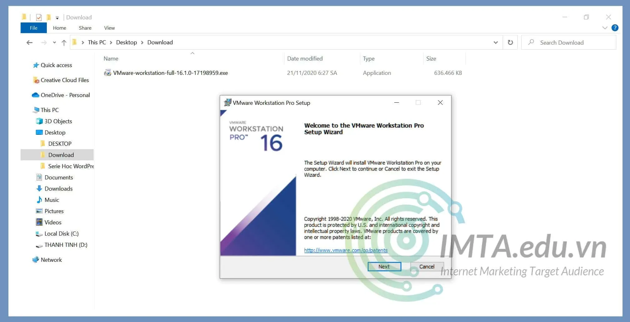 Cửa sổ cài đặt VMware