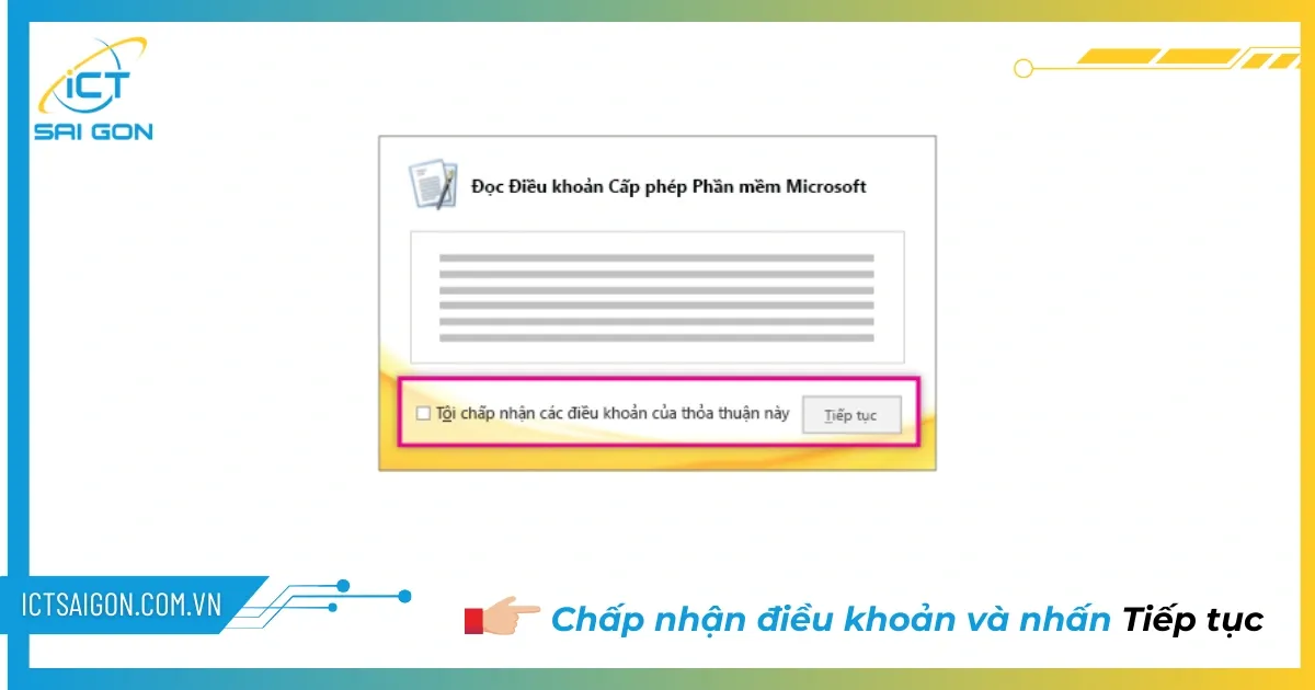 Cửa sổ chấp nhận điều khoản sử dụng cho Office 2010