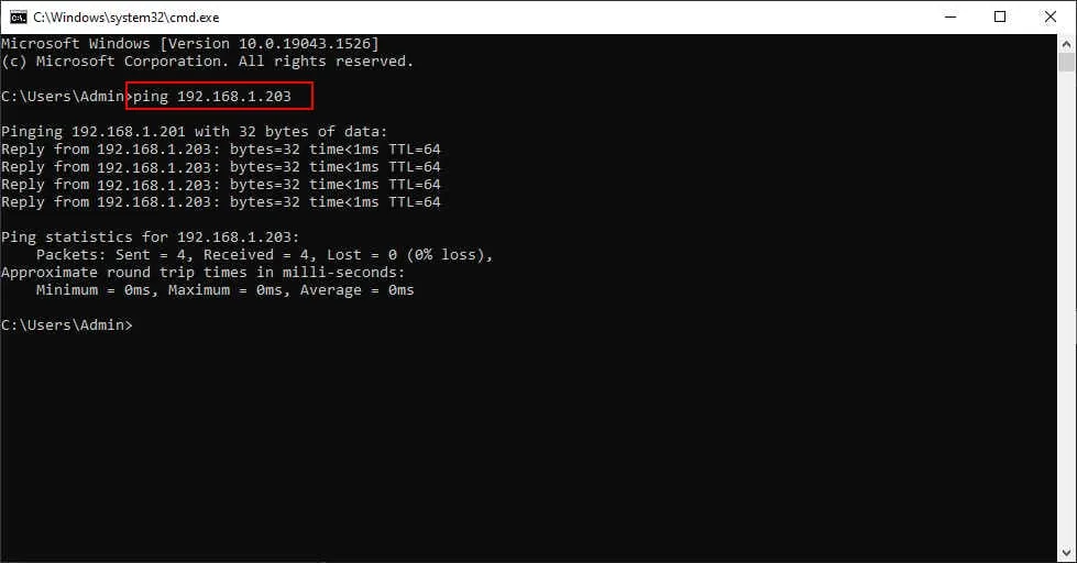 Cửa sổ CMD hiện ra, nhập ping địa chỉ IP máy photo