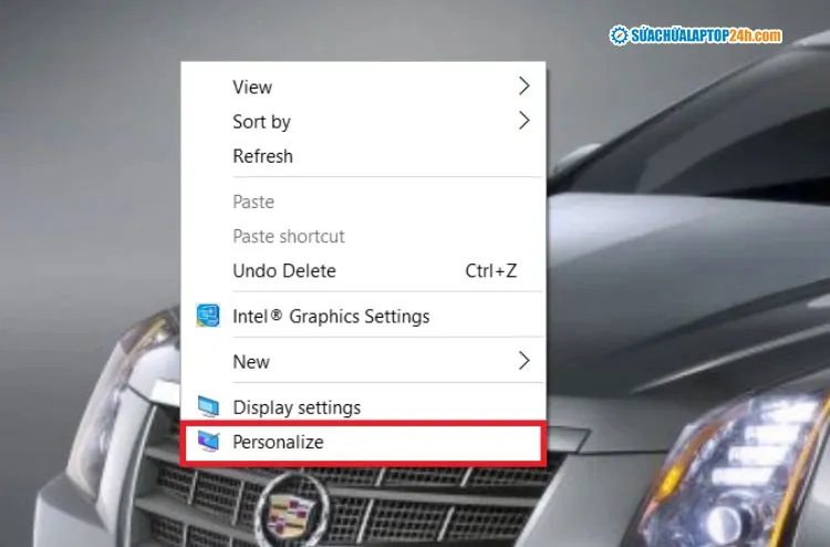 Cửa sổ menu chuột phải trên màn hình desktop, chọn Personalize
