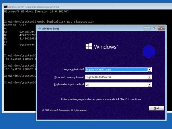 Cửa sổ setup Windows 10 xuất hiện sau khi thực thi lệnh thành công
