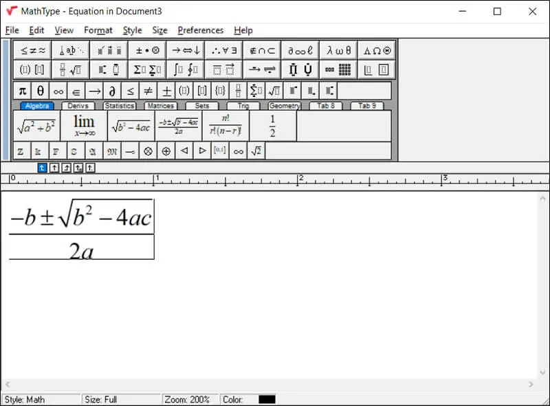 Cửa sổ soạn thảo công thức của MathType với đầy đủ ký hiệu