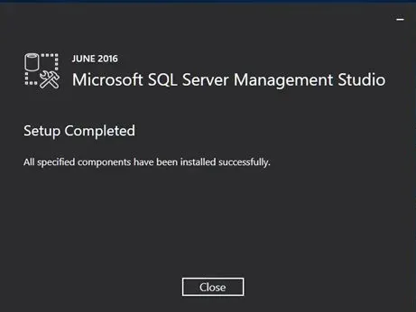 Cửa sổ thông báo SQL Server Management Studio đã hoàn tất