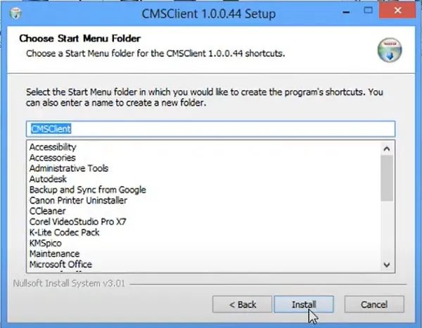 Cửa sổ xác nhận lại việc cài đặt Yoosee CMS Client, người dùng cần nhấn "Install"