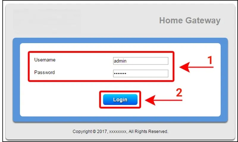Cửa sổ yêu cầu nhập tên đăng nhập và mật khẩu mặc định của router WiFi FPT