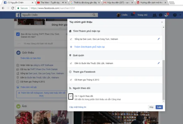 Đảm bảo mục Người theo dõi được đánh dấu tích và nhấn Lưu để hiển thị số lượng công khai