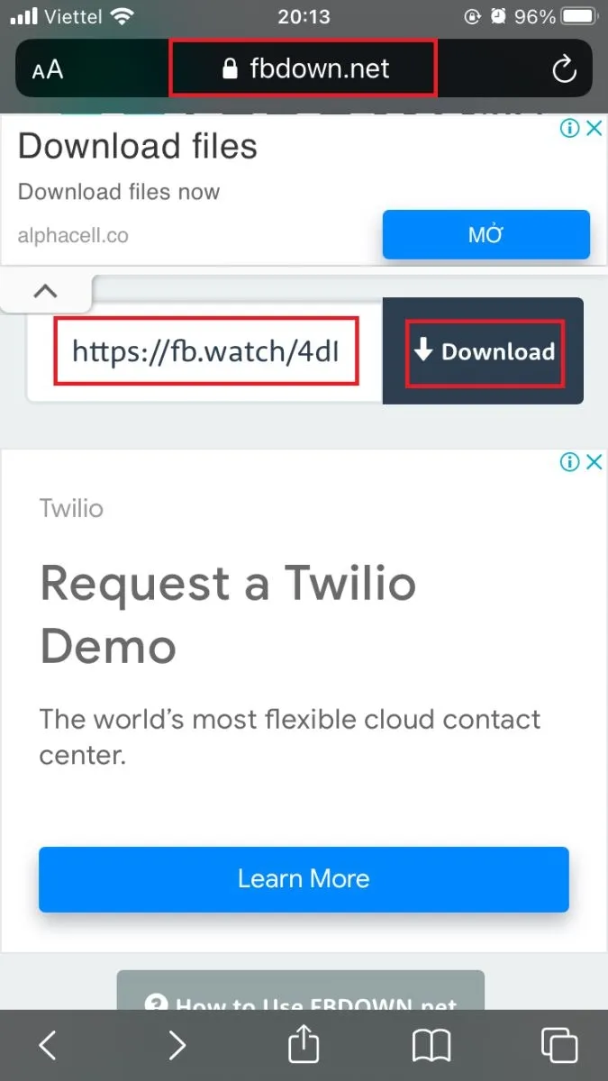 Dán đường link video vào trang web fbdown.net để tải video từ facebook về iphone mới nhất