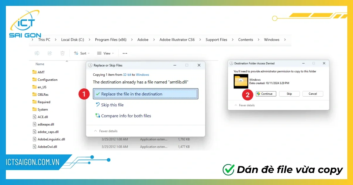 Dán file amtlib.dll vào thư mục cài đặt của Adobe Illustrator CS6