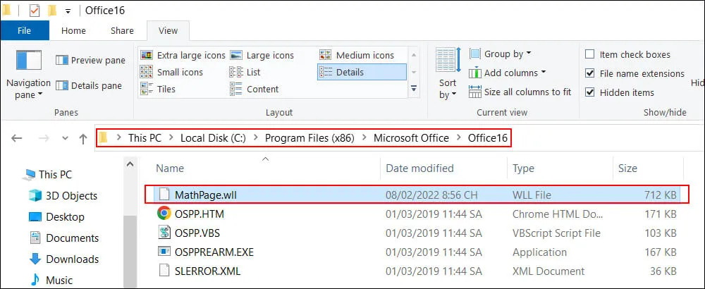 Dán file MathPage.wll vào thư mục Office14 để cài MathType vào Word 2010
