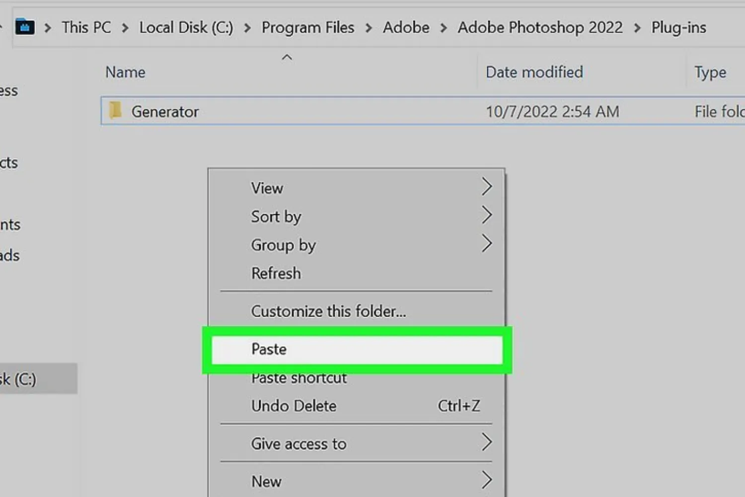 Dán file plugin vào thư mục Plug-ins để hoàn thành cách cài plugin cho Photoshop thủ công