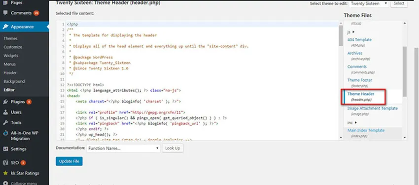 Dán mã Google Analytics vào thẻ head trong file header.php