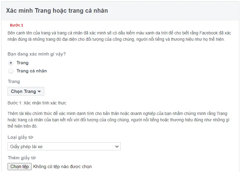 Đăng ký cho Fanpage