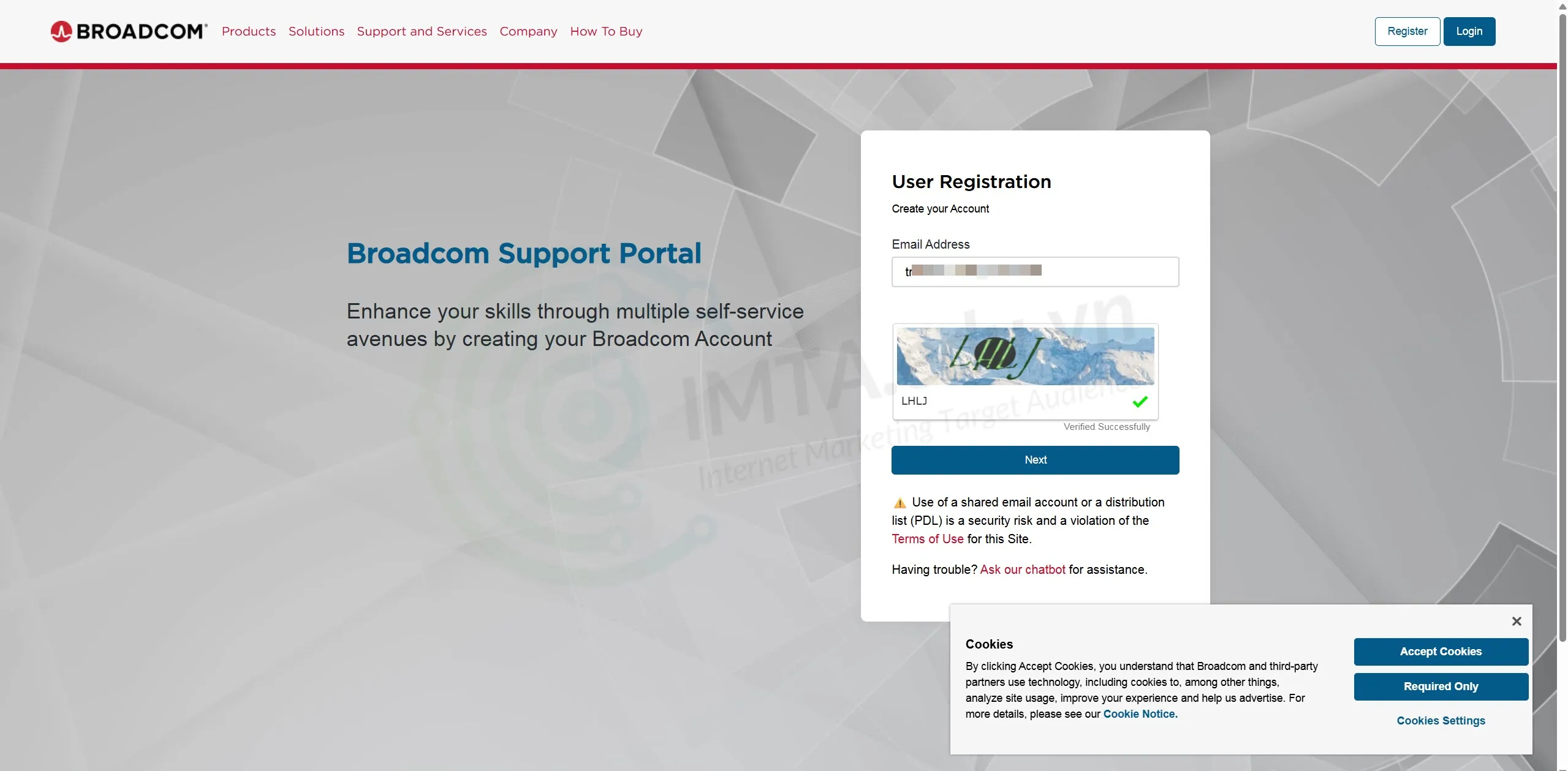 Đăng ký tài khoản trên Broadcom