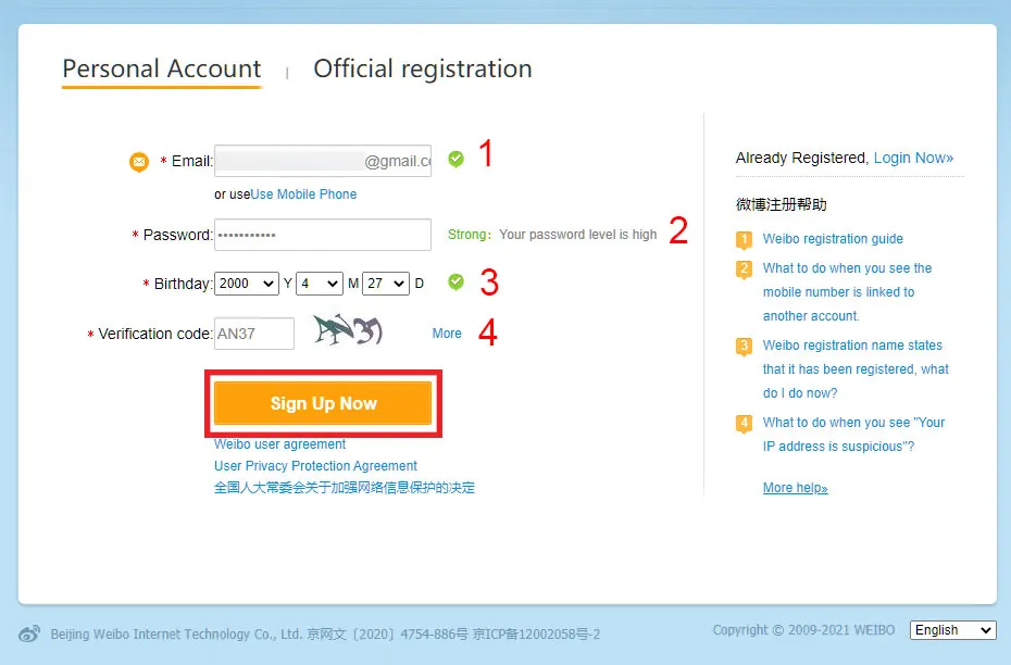 Đăng ký tài khoản Weibo bằng Gmail bước 2