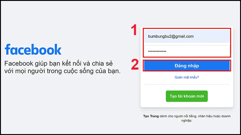 Đăng nhập Facebook là bước đầu tiên để bắt đầu triển khai cách bán hàng hiệu quả trên fanpage facebook