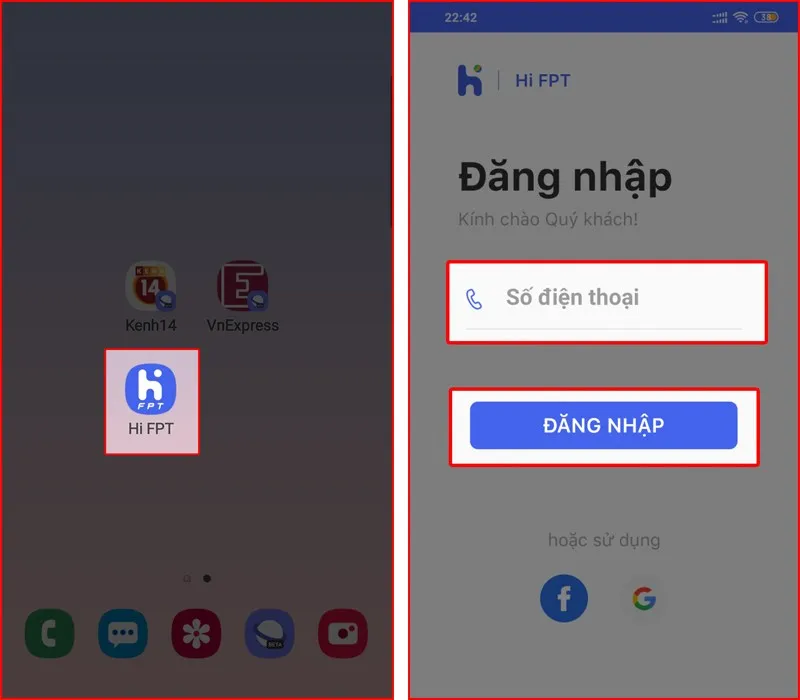 Đăng nhập số điện thoại trên Hi FPT