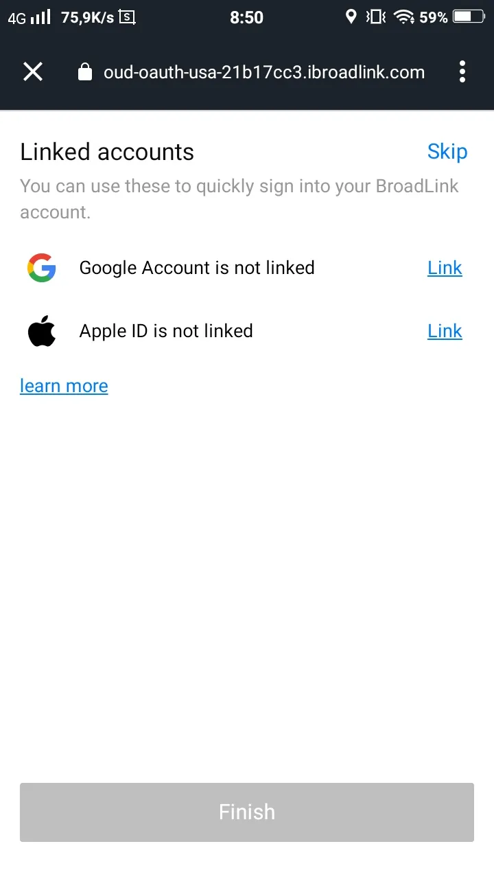 Đăng nhập tài khoản BroadLink để xác nhận liên kết