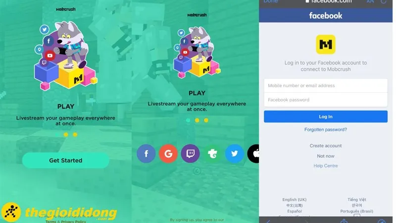 Đăng nhập và tạo tài khoản Mobcrush để live game trên fb