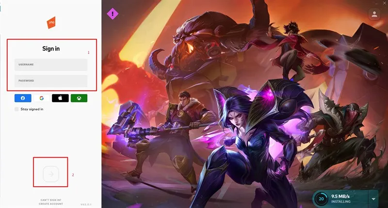 Đăng nhập vào tài khoản RIOT