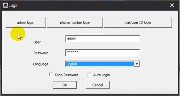 Đăng nhập với quyền Admin để thêm thiết bị camera Yoosee trên máy tính bằng cách chia sẻ link