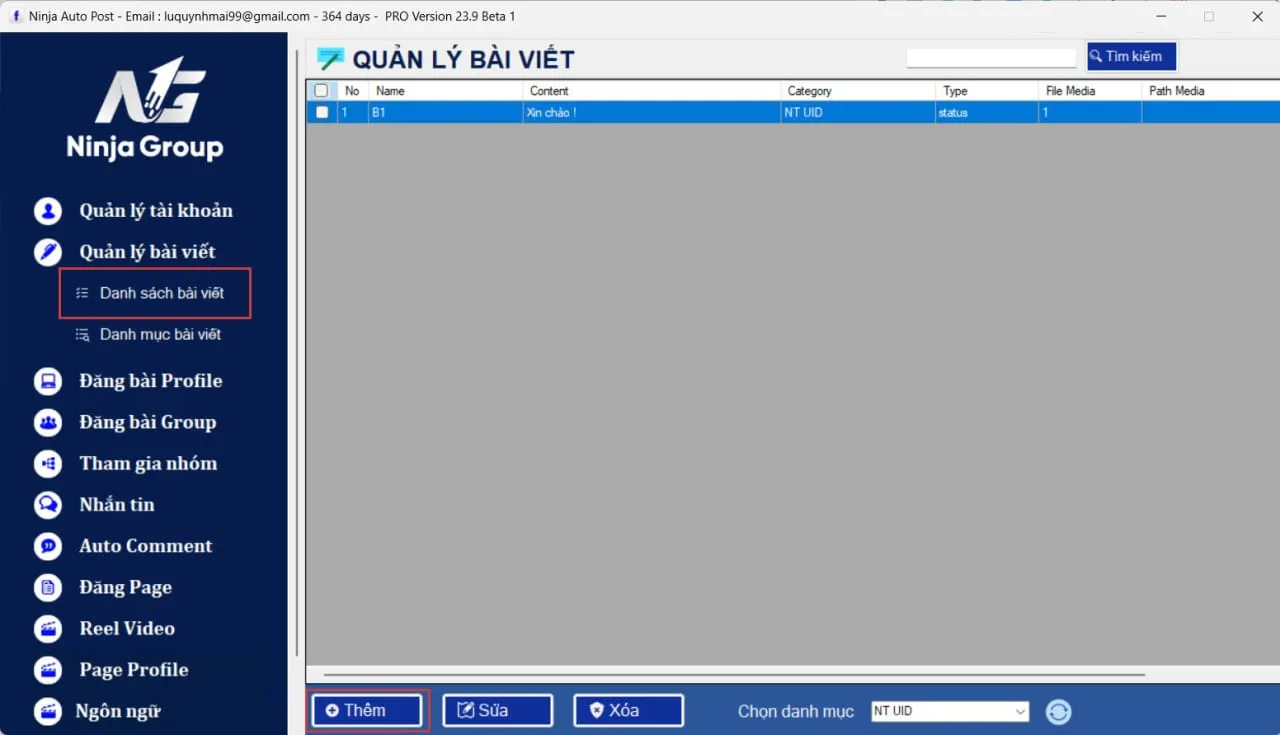 Danh sách bài viết đăng bài lên nhiều page