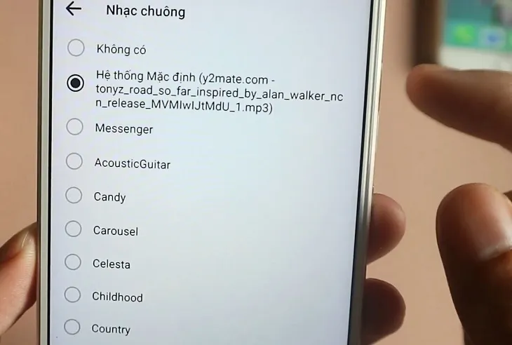 Danh sách các tùy chọn nhạc chuông để người dùng cài đặt chuông cho Messenger