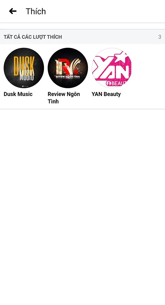 Danh sách lượt thích trên Facebook