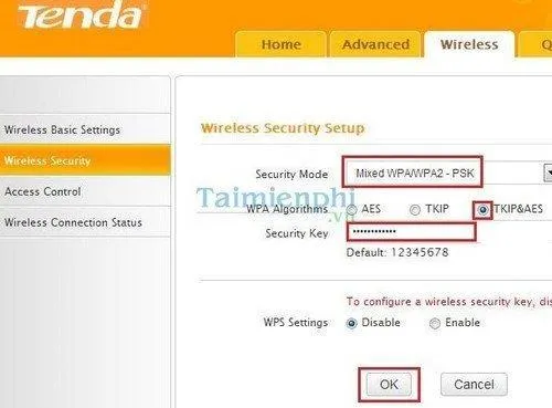 Đặt mật khẩu bảo mật WPA2-PSK cho mạng không dây Tenda W311R