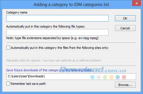 Đặt tên cho chuyên mục tải trên IDM