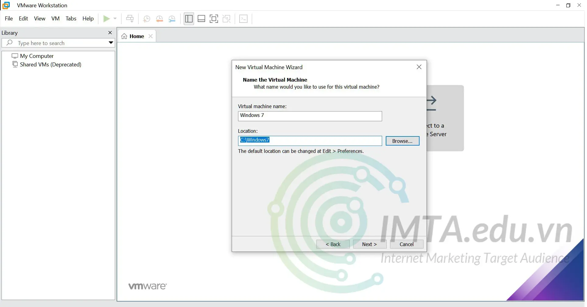 Đặt tên cho máy ảo và chọn nơi cài đặt Windows