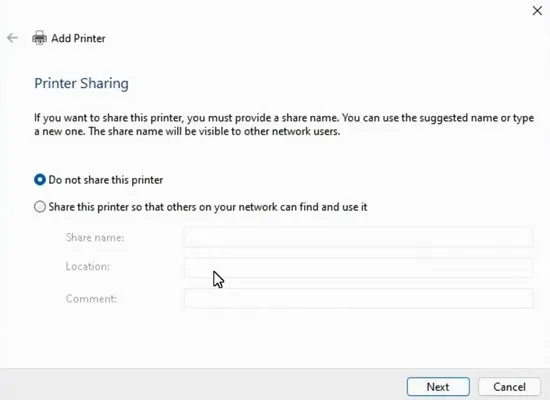 Đặt tên cho máy in Canon LBP 6030 và tiếp tục
