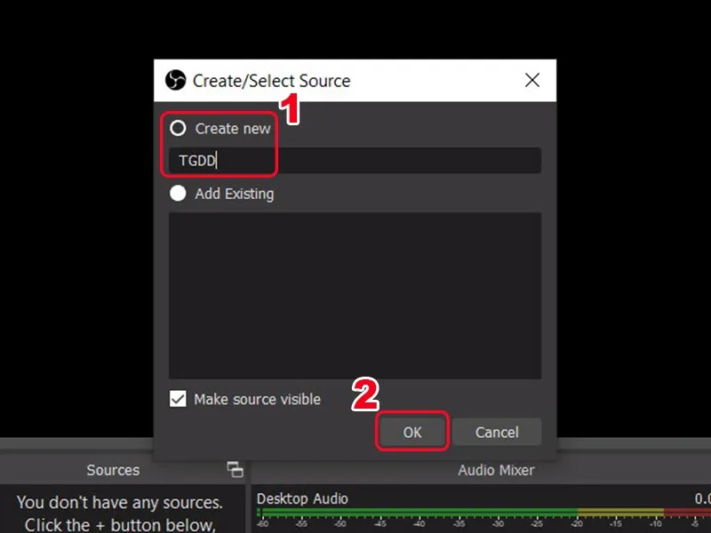 Đặt tên cho nguồn Display Capture khi cấu hình luồng phát trong OBS Studio