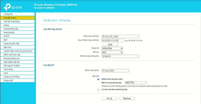 Đặt tên và mật khẩu cho Modem WiFi phụ tương thích với tên và mật khẩu của Modem WiFi chính