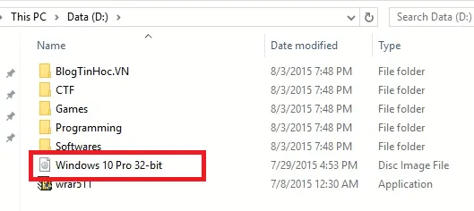 Di chuyển file ISO đã tải về đến một ổ đĩa khác ổ C