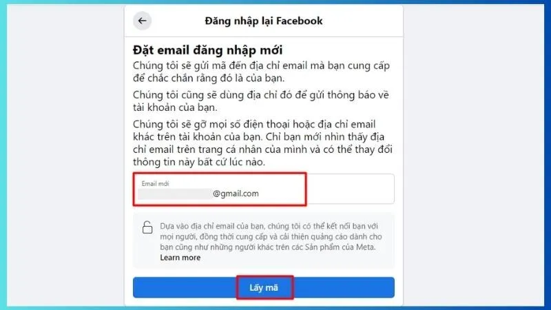 Điền Email khôi phục mới > ấn Lấy mã