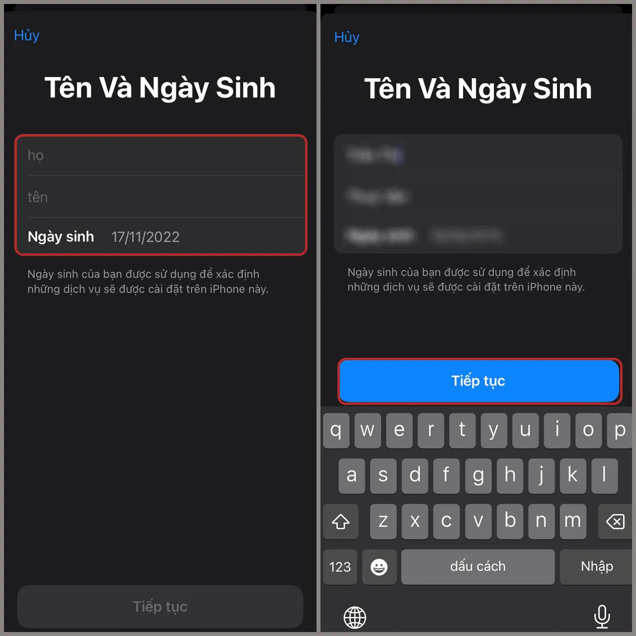 Điền Họ tên và Ngày sinh cho ID Apple