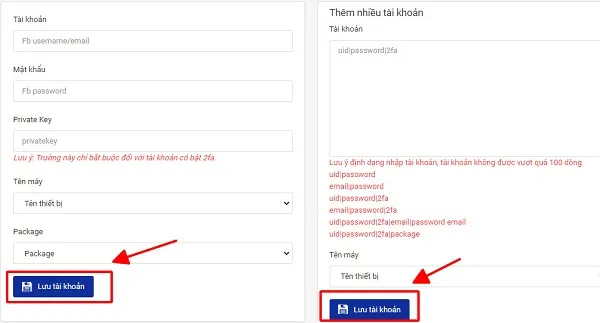 Điền thông tin chi tiết để hoàn tất việc thêm tài khoản Via mới