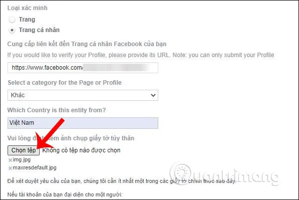 Điền URL cá nhân trong quy trình đăng ký tích xanh