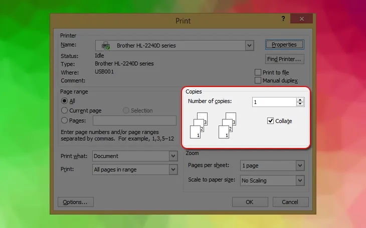 Điều chỉnh dải trang in (Page Range) trong phần mềm in tài liệu