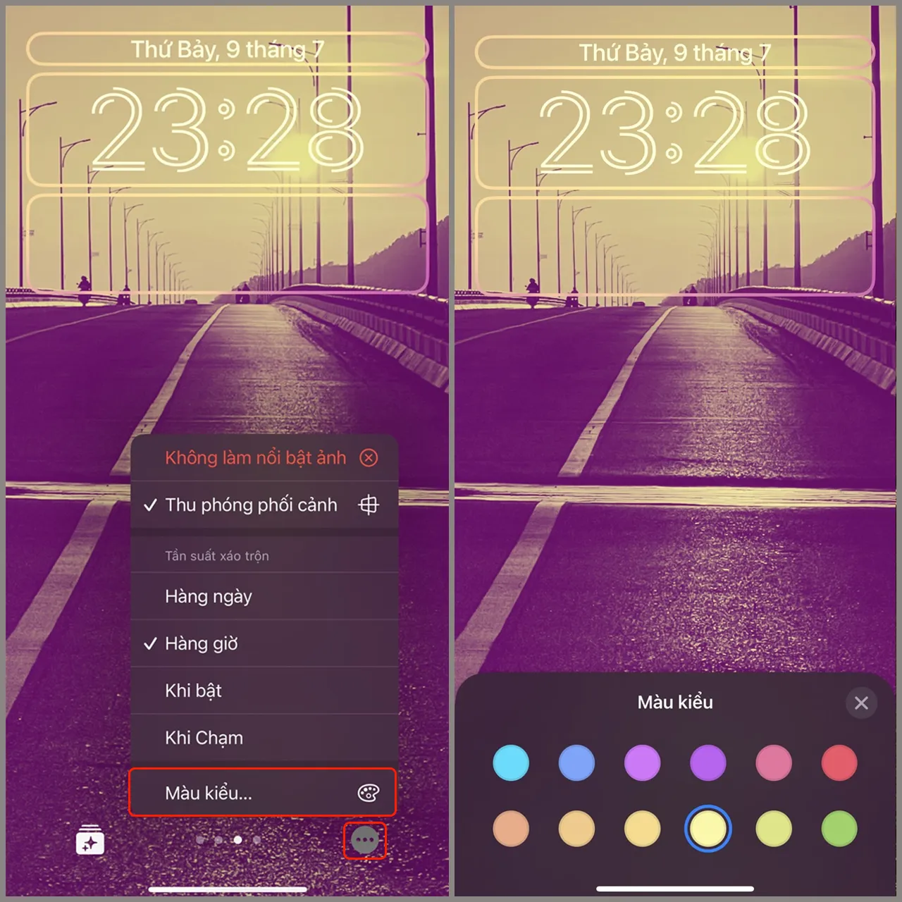 Điều chỉnh màu sắc, bộ lọc, và hiệu ứng thu phóng phối cảnh cho hình nền thay đổi liên tục