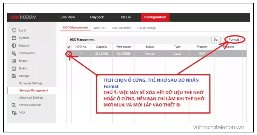 Định dạng ổ cứng trong quá trình cài đặt đầu ghi Hikvision