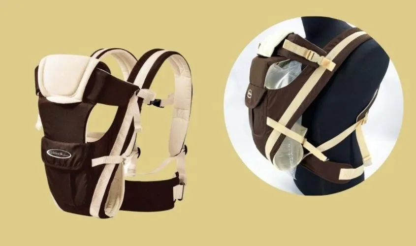 Địu em bé 4 in 1 Gluck baby màu nâu, minh họa cho cách cài địu đơn giản